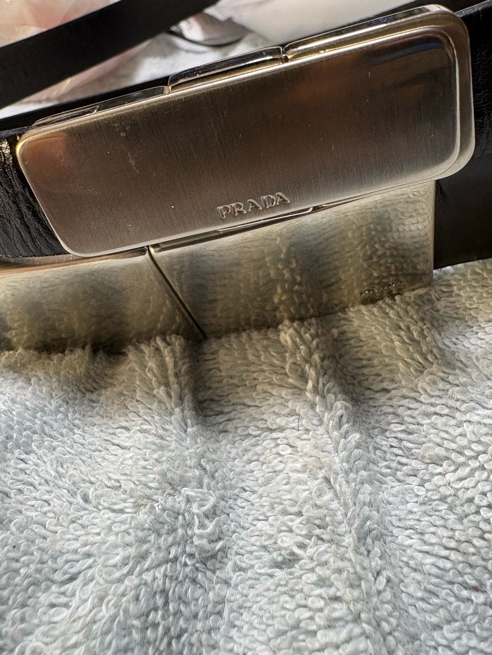 2 PRADA Black Leather Belt with Silver-Tone Logo Buckle